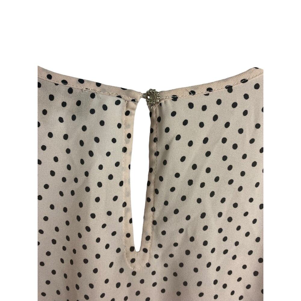 Karl Lagerfeld Sleeveless Blouse Sz Large Ruffled Pink Black Polka Dot Top - Picture 6 of 7